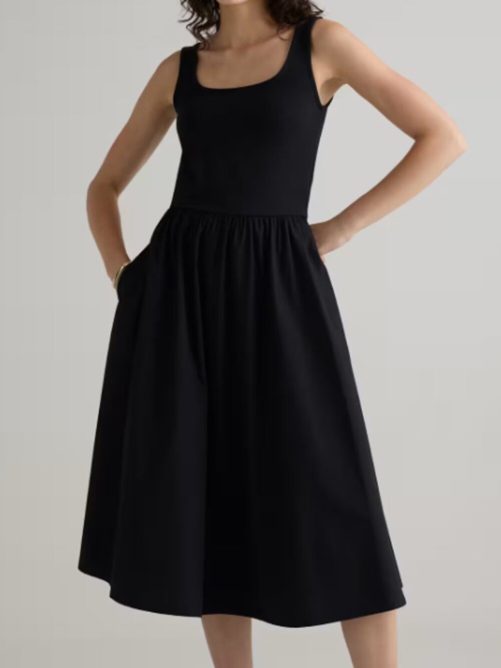 Quince Cotton Mixed Media Tank Dress Black XS NWOT